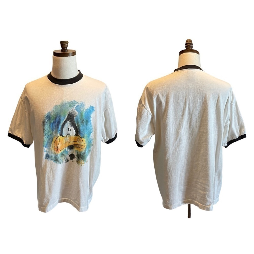 Vintage Warner Bros Daffy Duck shirt Ringer White 2XL Studio Store 1995 graphic - Picture 10 of 10